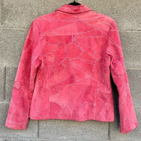 Large Vintage Pink Patchwork Leather Jacket - Picture 3 of 7